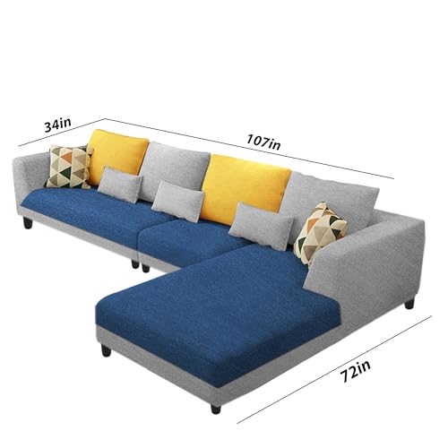 Image of Galib RHS 6 Seater L Shape Sofa Set for Living Room (Blue Grey Fabric) Premium Fabric Sofa