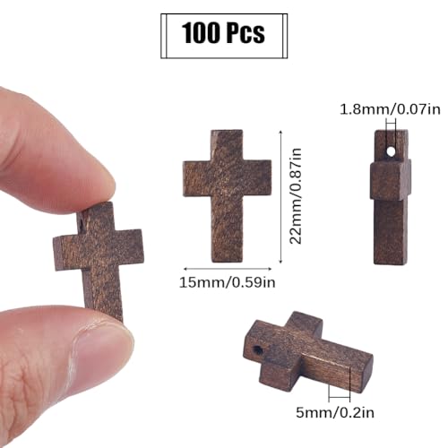 SUNNYCLUE 100Pcs Easter Wood Cross Charms Wooden Cross Beads Mini Small Pocket Crosses Natural Wood Rosary Crucifix Easter Holiday Charms for jewellery Making DIY Necklace Bracelets Crafts - Image 2