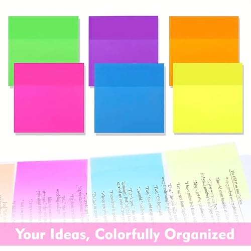Image of GLUN Transparent Neon Sticky Notes 3x3 Inch, 250 Sheets, Self-Adhesive Clear Color Memo Pads, Waterproof See-Through Notes for Office, School & Study