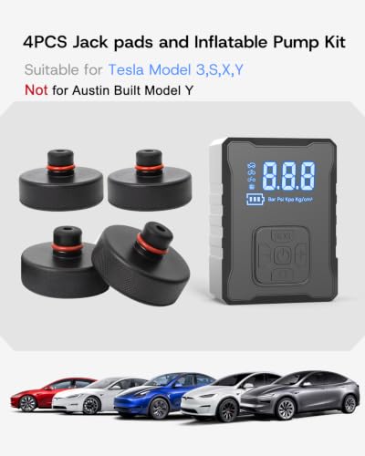 Image of Tire Inflator Kit for Tesla Portable Pump / 4 Jack Pads & Repair Tools | Compatible with Model Y /3 /S /X Wireless & Wired Digital Air Compressor Puncture Repair Set Rubber Lift Pucks 18PCS