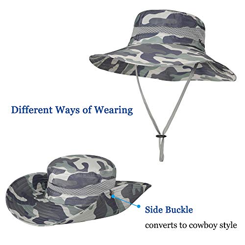 Image of ZLYC Mens Waterproof Camo Sun Hat Wide Brim Packable Outdoor Mesh Fishing Bucket Hats