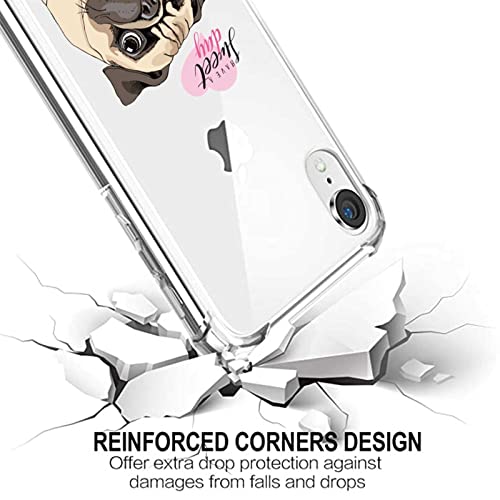 Compatible With Iphone Xr Case, Adorable Pug Dog Pink Donut Print Funny Animal Design For Girl Women Kids, Transparent Clear Soft Tpu Protective And Non-Yellowing Phone Cover For Iphone Xr #TOP1