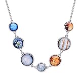 7 Planet Necklace,Solar System Handmade Charm Necklace with double-sided glass crystal ball for female teachers