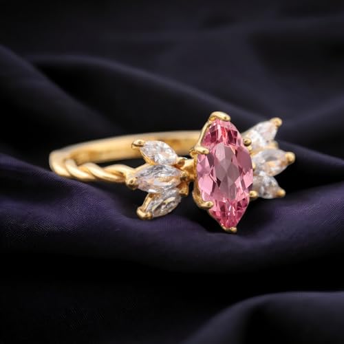 Generic Marquise Cut Pink Sapphire Ring Art Deco Personalized Wedding Jewelry Yellow Gold Plated Bridal Ring Marquise Cut CZ Diamond Cluster Ring Gift for Her BY SHUBHKRISHNAJEWELS3