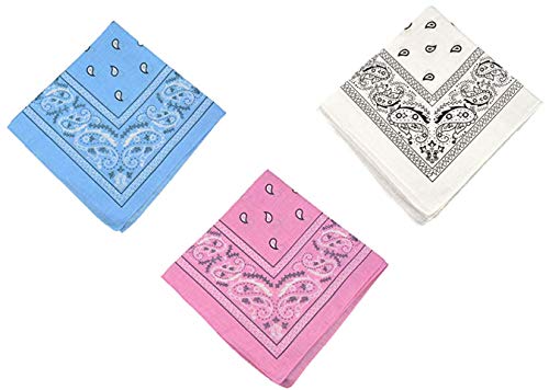 Kit Com 3 Lenços Bandanas (Azul Bebê, Rosa Bebê e Branca)