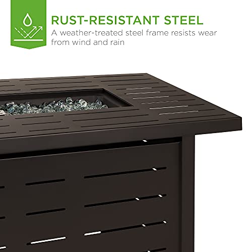 Best Choice Products Fire Pit Table 42In 50,000 Btu Rectangular Steel Propane Gas For Outdoor, Patio W/Burner Lid, Auto Ignition, Hideaway Tank Storage, Cover, Glass Beads - Dark Brown #TOP2