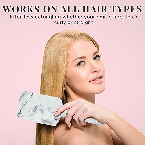 Hair Brush Set for Women - Great Mothers Day Gifts for Mum - Paddle Brush, Round Blow Drying Hairbrush, Tail Comb & Clips - Professional Hairbrushes Marble & Rose Gold by Lily England