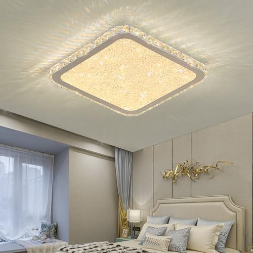 SANBDDLYY K9 Lámpara de techo empotrada de cristal for pasillo, lámpara de techo LED cuadrada regulable, lámpara de techo empotrada de baño moderna cromada grande for sala de estar, comedor, cocina, v