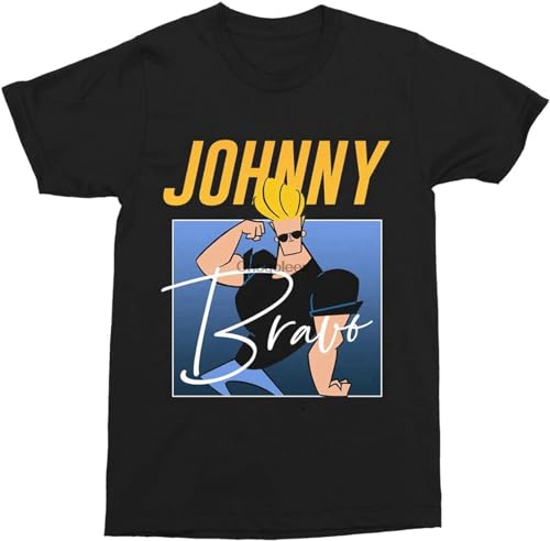 Keyru Johnny Bravo Throwback t Shirt Pay Casual Round Neck T Shirt Black M