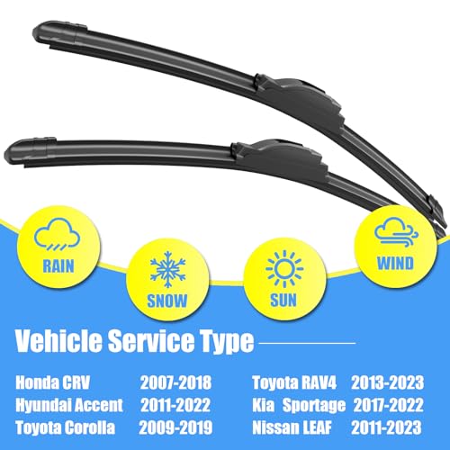 Image of Gavimnal 26 inch+16 inch Silicone Wiper Blades Replacement For Honda CRV 2007-2018 Toyota Corolla 2009-2019 Toyota RAV4 2013-2025 Hyundai Accent 2011-2022,All-Season Front Windshield Wiper Blades(Set of 2)