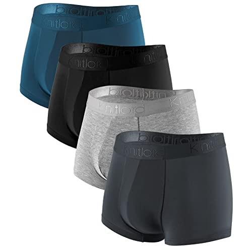 KNITLORD Mens Underwear Bamboo Viscose Breathable Boxer Briefs Short Leg Trunks 4 Pack (M)