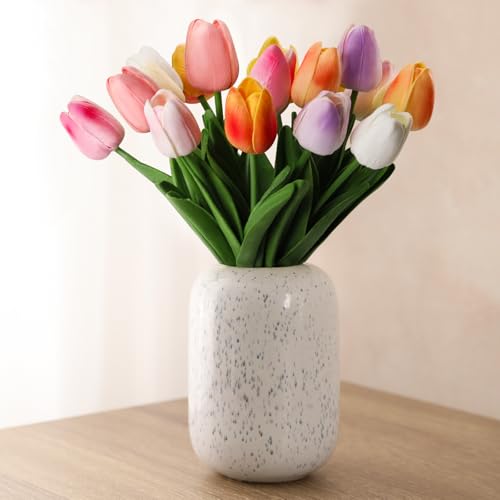DBCMEW Lot de 18 tulipes artificielles multicolores au toucher réaliste pour mariage/loisirs créatifs, maison, fête d'anniversaire, bureau, décoration...