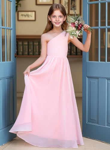 Junior Bridesmaid Dresses for Wedding One Shoulder Flower Girl Dresses Floor Length Party Dress JBD129 Sage Green US122