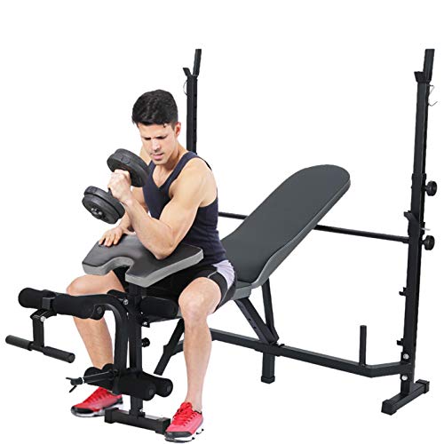 Voberry Adjustable Weight Bench, Multifunctional Workout Station Adjustable Olympic Workout Bench with Squat Rack, Leg Extension, Preacher Curl, and Weight Storage, 750-Pound Capacity (Black)