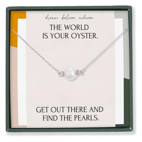 HOPE LOVE SHINE The World is Your Oyster Pearl Necklace Graduation Gifts for Her Inspirational Jewelry for Women Cover