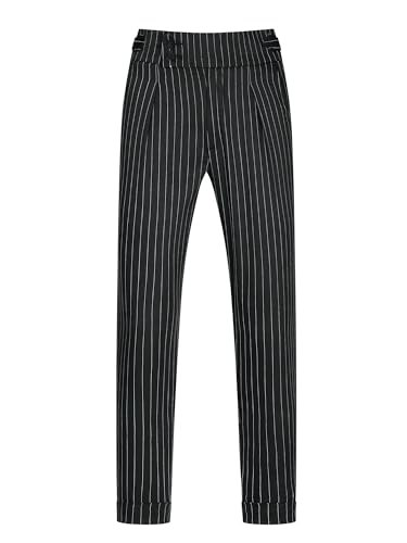 Lars Amadeus Striped Dress Pants for Men's Pleated Front Business Tapered Cropped Trousers