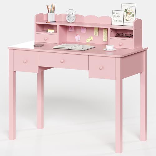 FUNKOCO Writing Desk with Hutch 40 Small White Desk for Girls 5 Drawers | Modern Student Desk for Study Teen Desk for Bedroom Home Office Ideal for Gift product thumbnail 10