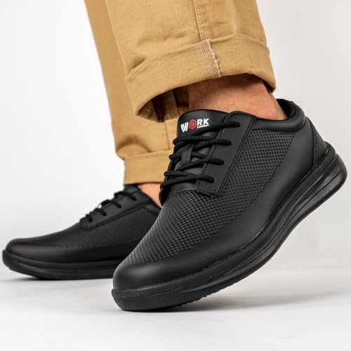 Image of LARNMERN Men's Non Slip Chef Shoes Slip On Leather Footwear