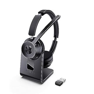(Upgraded Version) Wireless Headset, Bluetooth Headset with Noise Cancelling Microphone, Best Headphones with Mic Mute & USB Dongle for PC/Computer/Laptop/Cell Phones/Remote Work/Call Center