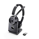 (Upgraded Version) Wireless Headset, Bluetooth Headset with Noise Cancelling Microphone, Best Headphones with Mic Mute & USB Dongle for PC/Computer/Laptop/Cell Phones/Remote Work/Call Center