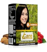 VCare Natural Herbal Hair Dye Powder for Men and Women|Apply for Dry Hair & Beard With Brushes, S...
