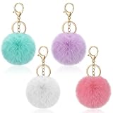 Bruislard 4 Pcs Faux Fur Pompom Ball Keychains 3 Inch Pom Pom Keychains Puff Ball Keychain Fluffy Keychain Accessories for Car Bag Charm