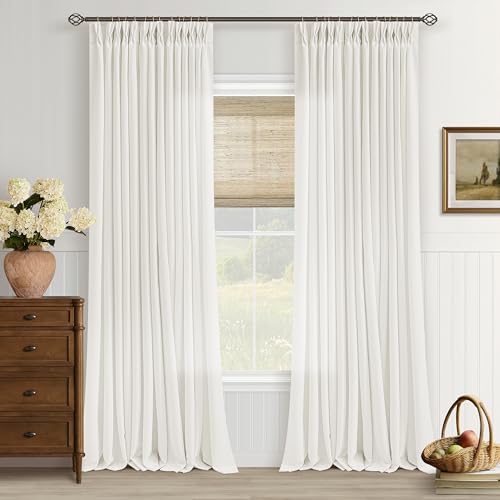 Image of Natural Semi Sheer Linen Pinch Pleated Curtains 100 Inch Long
