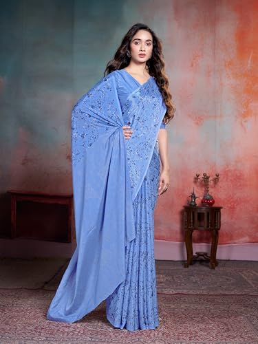 Image of Garden Vareli Floral Print Crepe Saree With Unstitched Blouse Piece