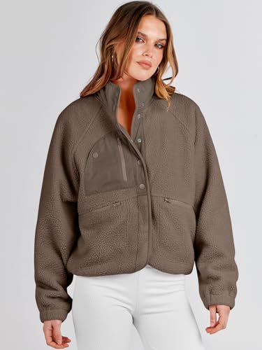 ANRABESS Womens Fuzzy Fleece Jacket Fall Casual Long Sleeve Cropped Sherpa Button Down Shacket Coats Outwear With Pockets3