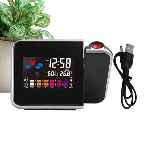 Walopola Réveil projecteur, Horloge de Projection,Horloge de projecteur pour Plafond de Chambre - Alarme de projecteur de Station météo à Affichage LED Clair pour Chambre à Coucher