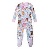 HonestBaby Non-slip Footed Pajamas One-piece Sleeper Zip-front Pjs 100% Organic Cotton for Baby Girls, Poppin Dreams Blue, 12 Months