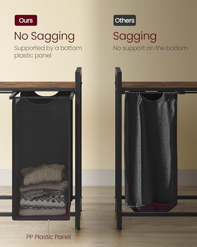Image of VASAGLE Laundry Hamper, Laundry Basket, Laundry Sorter with 4 Pull-Out and Removable Bags, Shelf, Metal Frame, 4 x 10.6 Gallons (40 L), 45.7 x 13 x 28.4 Inches, Ink Black and Rustic Brown UBLH401B01