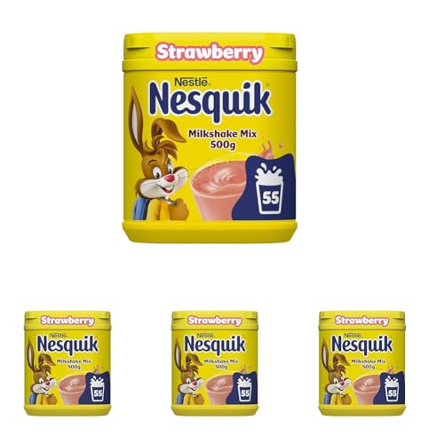Nesquik Strawberry Flavoured Milkshake Powder, with Vitamin D, 500g Tub (Pack of 4)