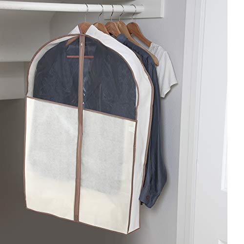Smart Design Gusseted Garment Bag Hanger - (24 X 42 Inch) - Clothing Storage Cover - Includes Zipper Closure & Travel Loop - Suits, Dresses Travel Closet Organization - [Beige] #TOP1