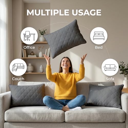 Image of AYKA Microfiber Cushion Filler Set of 3 (12x18 Inch) | Soft & Fluffy Sofa Cushions Inserts | Premium Polyester Fiber Throw Pillows for Sofa, Couch, Bed & Living Room Decor | Grey