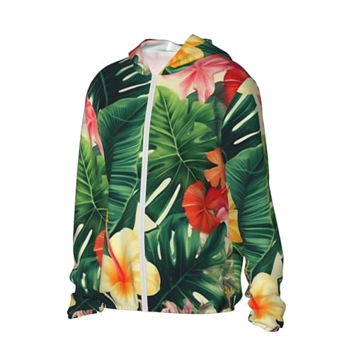 Hojas tropicales y Flores Camisas de sol masculinas FPS 50+ Jaqueta feminina com capuz de manga comp