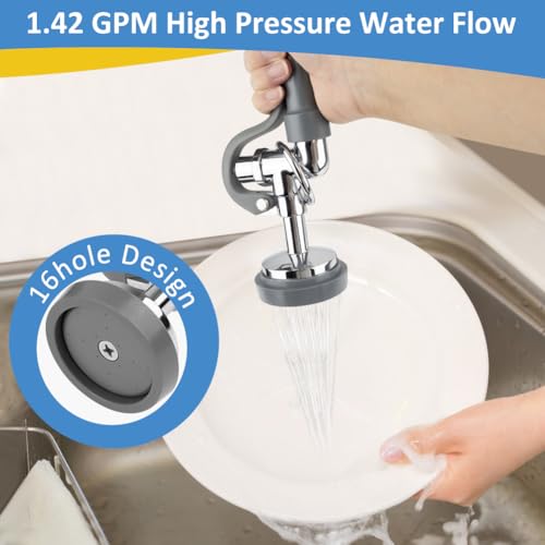 TNROTED Pre Rinse Sprayer Valve, 1.42 GPM High Pressure Commercial Pre Rinse Spray Head Dish Sprayer Replacement Kit for Restaurant Industrial Faucets, Chrome Finished by TNROTED - Used condition - Image 3