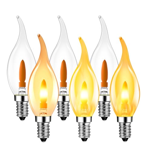 LVWIT Flammen LED E14 Warmweiss 1W, Kerzenlampe T35 Glühbirne Flammeneffekt Stimmungslicht Flackerlampe für Zuhause Garten Bar Halloween Weihnachten, Ersetzt 3W Glühlampen, 1800K, 6er Pack