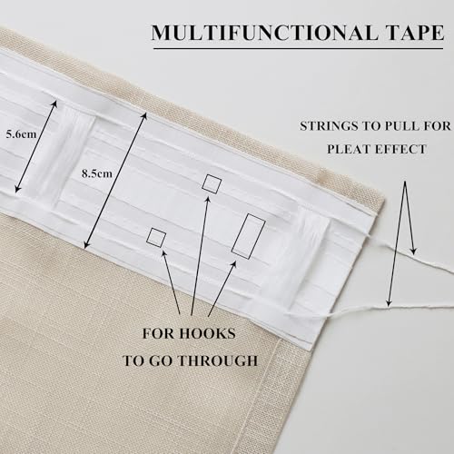 L.Z.E Curtains Beige Semi Sheer, 57 Inch Drop Linen Look Curtain with Pencil Pleat - Image 3