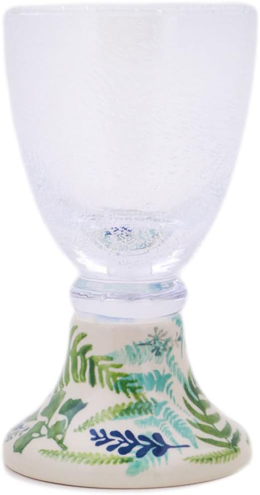 Polmedia Polish Pottery Wine Glass UNIKAT - Fern Frenzy Pattern Handmade in Boleslawiec Poland + Certificate of Authenticity