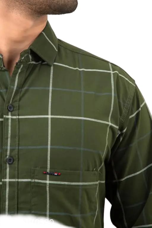 Image of Mahima Ethnic Centre's Men's Checkered Cotton Blend Long Sleeve Button Down Casual Plaid Shirt