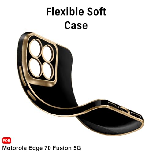Image of TheGiftKart Luxurious Golden-Plated Back Cover Case for Motorola Moto Edge 70 Fusion 5G | Raised Lips for Camera & Screen Protection | Shockproof Design | Stylish Back Cover Case (TPU, Black)