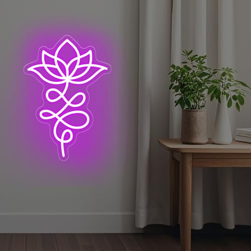 Image of Unalome And Lotus Neon Sign, Lotus Flower, Buddhist Symbol, Spiritual Wall Decor, Yoga Wall Decor, Housewarming Gift, Spiritual Gifts, 15.7 inchx11 inch, Purple