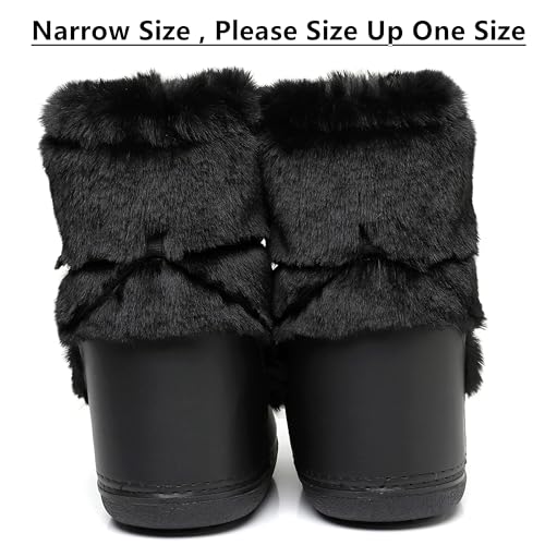 Faux Fur Snow Boots for Women,Furry Fuzzy Fluffy Womens Boots Lace-up Winter Warm Fur Lined Mid-Calf Non-Slip Ski Boots (black, Adult, Women, 10, Numeric Range, US Footwear Size System, 11, Medium) - Thumbnail 6