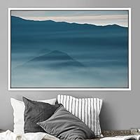 Framed Canvas Wall Art Blue Sunset XIII Abstract Aerial Colorful Digital Art Landscape Minimalist Mountain Top Multicolor - 16x24 inches