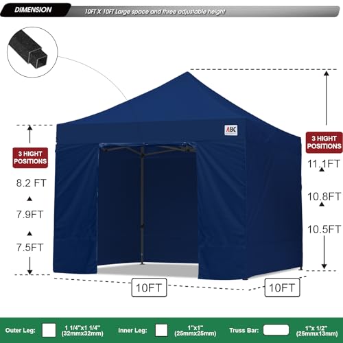 Image of ABCCANOPY Heavy Duty Easy Pop up Canopy Tent with Sidewalls 10x10, Navy Blue