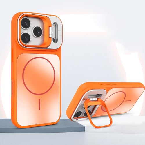 Coque iPhone 12 orange givré avec support béquille photo en silicone rigide