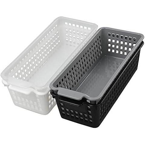 Annkky 4-pack Plastic Storage Baskets, Slim Storage Baskets with Handle Cover