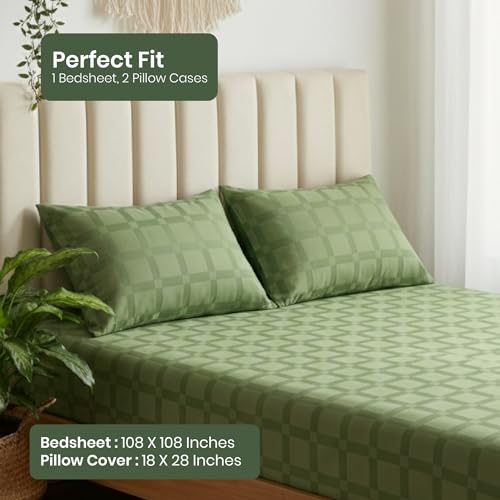 Image of Mush Satin Bedsheet King Size with 2 Pillow Case | 400 TC Bedsheets for King Size Bed | Cooling, Soft & Breathable Satin Bed Sheet, Premium Bedsheets Kingsize (Forest Green, Jacquard Collection)