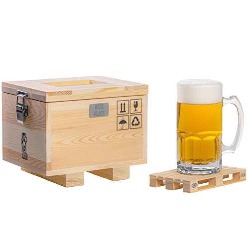 Labyrinth Vaso de cerveza en caja de madera (27x21x21 cm) con posavasos de madera - Jarra de cerveza de 1 litro - Estuche de regalo Cover